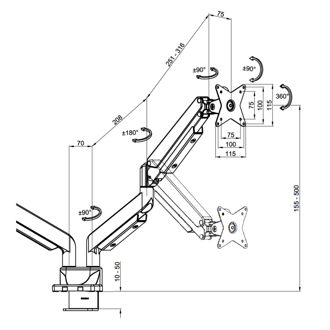 Heavy Duty Dual Monitor Arm (Mechanical Spring) - SG06-42