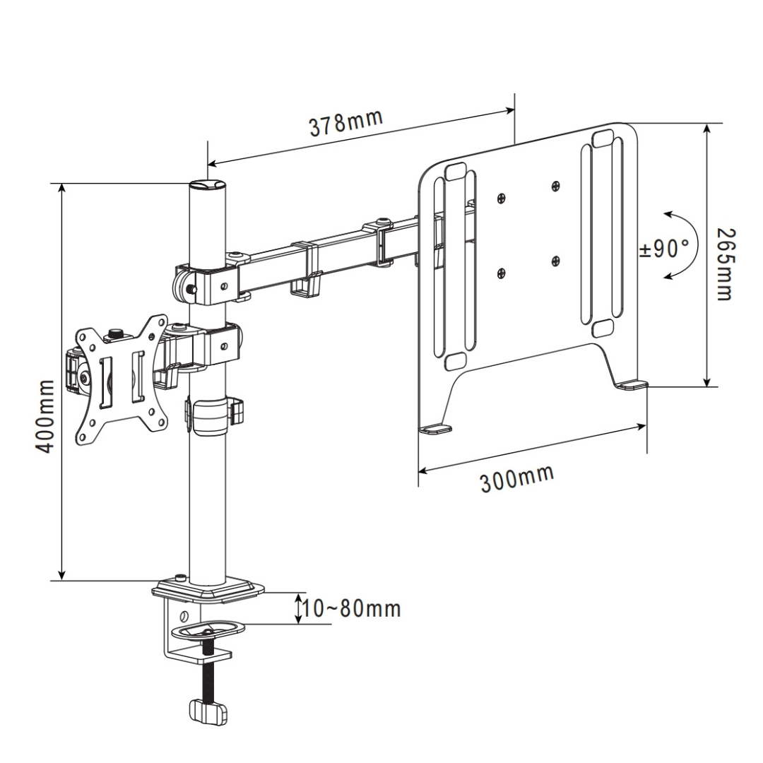 Single Monitor Bracket with Laptop Mount (Single Pole) - SS02-42DL